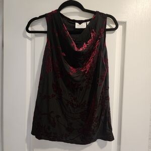 Kathie Lee Collection Elegant Black and Red Floral Women's Top Size L EUC